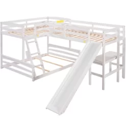Twin Over Full Bunk Bed With Twin Size Loft Bed With Desk, Slide And Full Length Rail - ModernLuxe -Children Furniture Store GUEST 008aac5d 37b0 4f48 ad6b 716b130c33b3
