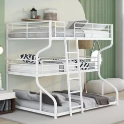 Full XL Over Twin XL Over Queen Size Metal Triple Bunk Bed With Ladder-ModernLuxe