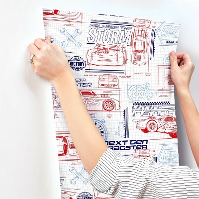 Disney Pixar Cars Schematic Peel And Stick Wallpaper Red/Blue - RoomMates 4 Disney Pixar Cars Schematic Peel And Stick Wallpaper Red/Blue - RoomMates - Image 2