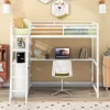 Twin Size Metal Loft Bed With Desk, Shelves And Two Built-in Drawers - ModernLuxe -Children Furniture Store GUEST 066fcca5 86b8 476b 9026 1943a9d60091