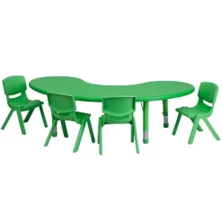 Flash Furniture 35"W X 65"L Half-Moon Plastic Height Adjustable Activity Table Set With 4 Chairs -Children Furniture Store GUEST 08707f98 fdbb 4972 bd60 430f566c5834