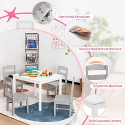 Costway Kids 5 Piece Table & Chair Set Wooden Children Activity Playroom Furniture Gift -Children Furniture Store GUEST 08acfae6 419a 4a02 9304 4e3c6e673a01