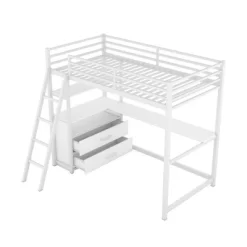 Twin Size Metal Loft Bed With Desk, Shelves And Two Built-in Drawers - ModernLuxe -Children Furniture Store GUEST 098b7020 3611 4615 828b 81b8b85ecfb4