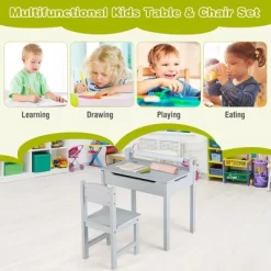 Costway Toddler Craft Table & Chair Set Kids Art Crafts Table WithPaper Roll Holder Grey/White -Children Furniture Store GUEST 0a5fae68 5e04 4877 a2bd 69bb1fefbf4d