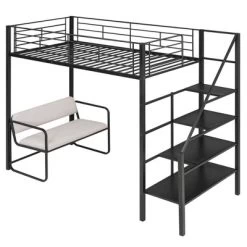Twin Size Metal Loft Bed With Bench And Storage Staircase, Black-ModernLuxe 17 Twin Size Metal Loft Bed With Bench And Storage Staircase, Black-ModernLuxe -Children Furniture Store GUEST 0ab72543 b24d 4cd3 a26a 2af1116ca5e0