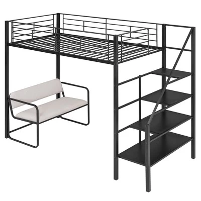 Twin Size Metal Loft Bed With Bench And Storage Staircase, Black-ModernLuxe 8 Twin Size Metal Loft Bed With Bench And Storage Staircase, Black-ModernLuxe - Image 6