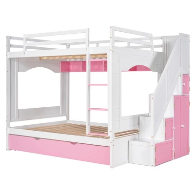 Full Over Full Bunk Bed With Trundle, Stairs, Ladders And Storage Cabinet-ModernLuxe 7 Full Over Full Bunk Bed With Trundle, Stairs, Ladders And Storage Cabinet-ModernLuxe - Image 5