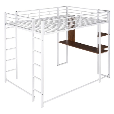 Full Size Metal Loft Bed With 2 Shelves And One Desk - ModernLuxe 5 Full Size Metal Loft Bed With 2 Shelves And One Desk - ModernLuxe - Image 3