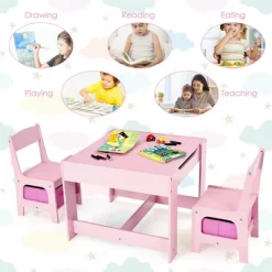 Costway 3 In 1 Wood Activity Table Chair Set W/Storage Box Pink -Children Furniture Store GUEST 0db6516e bb05 4ee9 b38d 6f7ab8a6f273