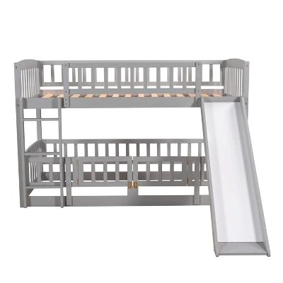 Twin Over Twin Wood Low Bunk Bed With Slide And Ladder-ModernLuxe 5 Twin Over Twin Wood Low Bunk Bed With Slide And Ladder-ModernLuxe - Image 3