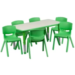 Flash Furniture 23.625"W X 47.25"L Rectangular Plastic Height Adjustable Activity Table Set With 6 Chairs -Children Furniture Store GUEST 1011de92 1358 40ec 9e6a 3dc1e96cd79b 1