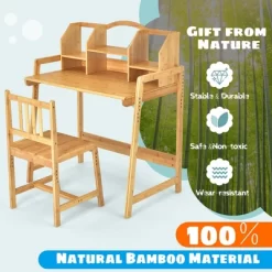 Costway Bamboo Kids Study Desk And Chair Set Height Adjustable Home School W/ Bookshelf -Children Furniture Store GUEST 12ccf7ec 3bb2 4786 94a1 c136720a8437