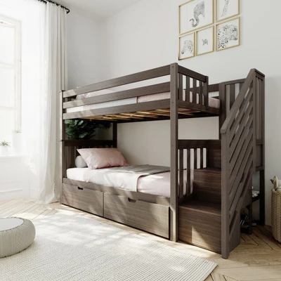 Max & Lily Twin Over Twin Staircase Bunk Bed With Storage Drawers 3 Max & Lily Twin Over Twin Staircase Bunk Bed With Storage Drawers