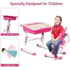 Costway Adjustable Children Study Desk Chair Set W/Winged Backrest Pink -Children Furniture Store GUEST 13352c01 b0d5 4b09 8440 c81e168f66c0