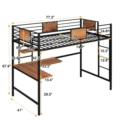 Twin Metal Loft Bed With Desk And Shelve - ModernLuxe 5 Twin Metal Loft Bed With Desk And Shelve - ModernLuxe - Image 3