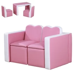 Qaba Kids Sofa Set 2-in-1 Multi-Functional Toddler Table Chair Set 2 Seat Couch Storage Box Soft Sturdy -Children Furniture Store GUEST 16eec4b8 0836 41fc 9512 f7398b1087ff