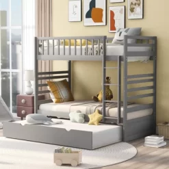 Twin Over Twin Wood Bunk Bed With Safety Rail And Movable Trundle-ModernLuxe -Children Furniture Store GUEST 17252027 449e 41d5 91a8 526020cb79f7