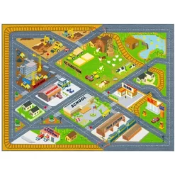 KC CUBS Boy & Girl Kids Country Farm Road W/ Construction Vehicle Car Traffic Educational Learning & Game Nursery Classroom Rug Carpet -Children Furniture Store GUEST 1818cbad 521c 4cad 8e2c c82c1ebe2256