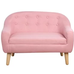 Qaba 2-Seat Kids Sofa Linen Fabric And Wooden Frame Sofa For Kids And Toddlers Ages 3-7, 11" High Seat -Children Furniture Store GUEST 1902418f 7215 49f2 95f4 69fc409ae81f