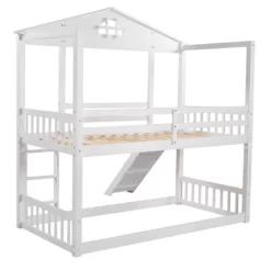 Twin Over Twin House Shaped Bunk Bed With Convertible Slide And Ladder-ModernLuxe -Children Furniture Store GUEST 19c3114a fb00 4e12 9aad ee1ff44b9b84