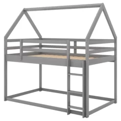 Twin Over Twin House Shaped Bunk Bed With Ladder And Guardrail-ModernLuxe -Children Furniture Store GUEST 1a8ed998 0f4f 4dae 8e99 1041adc200c1