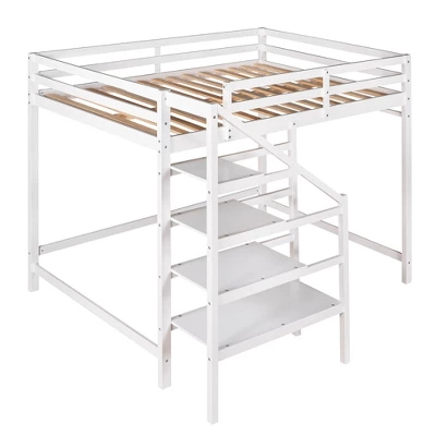 Full Size Loft Bed With Staircase And Safety Guardrails Gray/White-ModernLuxe 6 Full Size Loft Bed With Staircase And Safety Guardrails Gray/White-ModernLuxe - Image 4