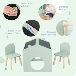 Costway 3 Piece Kids Wooden Table And Chair Set With Blackboard For Drawing Reading Green/Gray/White -Children Furniture Store GUEST 1b701611 f2ae 46ea 9f2a 1cf29db19561