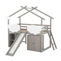 Twin Size House Shape Loft Bed With Wardrobe, Slide And Pullout Desk - ModernLuxe -Children Furniture Store GUEST 1db1c7b6 69b1 47ae a41b 8ffa43fc8cc7