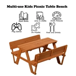 Gardenised Wooden Kids Picnic Table Bench With Backrest, Outdoor Children's Backyard Table, Crafting, Dining, And Playtime Patio Table -Children Furniture Store GUEST 1e1cee51 24c4 447c a92a 17a44c74e7b8