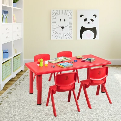 Costway Kids Plastic Rectangular Learn And Play Table Playroom Kindergarten Home Red 4 Costway Kids Plastic Rectangular Learn And Play Table Playroom Kindergarten Home Red - Image 2
