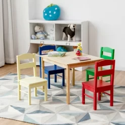 Costway Kids 5 Piece Table Chair Set Pine Wood Multicolor Children Play Room Furniture -Children Furniture Store GUEST 23d1501d 6da0 4d8f 96cc f8a67abf3e61