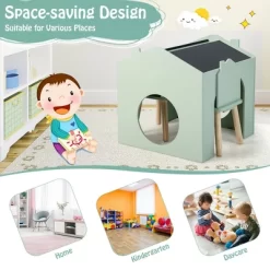 Costway 3 Piece Kids Wooden Table And Chair Set With Blackboard For Drawing Reading Green/Gray/White -Children Furniture Store GUEST 24341198 4546 4e60 83ec 41a9e2ae9480