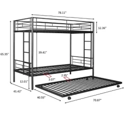 Twin Over Twin Metal Bunk Bed With Trundle Bed And Ladders-ModernLuxe -Children Furniture Store GUEST 251bbb51 57af 4a17 aba0 9224b495a278
