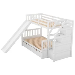 Twin Over Full Bunk Bed With Drawers,Storage Staircase And Slide-ModernLuxe -Children Furniture Store GUEST 255753a2 07e9 45da 91e6 7bb7a1a1795e