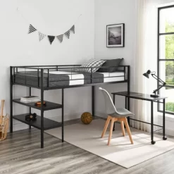 Twin Analise Metal Low Loft Bed With Desk And Storage Black - Saracina Home 15 Twin Analise Metal Low Loft Bed With Desk And Storage Black - Saracina Home -Children Furniture Store GUEST 26e7a46a 7aaa 4be6 adee 58e16a185626