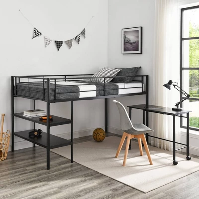 Twin Analise Metal Low Loft Bed With Desk And Storage Black - Saracina Home 8 Twin Analise Metal Low Loft Bed With Desk And Storage Black - Saracina Home - Image 6