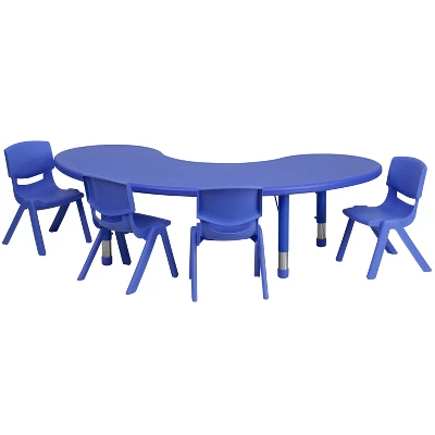 Emma And Oliver 35"W X 65"L Half-Moon Plastic Height Adjustable Activity Table Set With 4 Chairs 5 Emma And Oliver 35"W X 65"L Half-Moon Plastic Height Adjustable Activity Table Set With 4 Chairs - Image 3