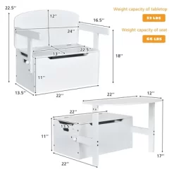Costway 3-in-1 Kids Convertible Storage Bench Wood Activity Table And Chair Set -Children Furniture Store GUEST 2a86561a 3cd6 4204 a166 0062ee974575