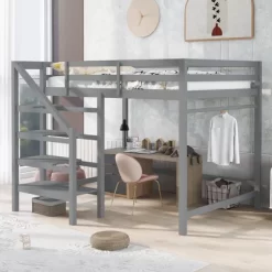 Full Size Loft Bed With Staircase And Safety Guardrails Gray/White-ModernLuxe 27 Full Size Loft Bed With Staircase And Safety Guardrails Gray/White-ModernLuxe -Children Furniture Store GUEST 2b2c9b21 d7de 49f4 bdf6 88500c9e8c62
