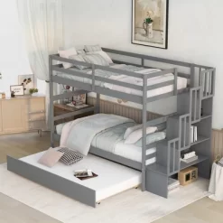 Twin Over Twin Bunk Bed With Trundle, Stairs And Storage Shelves-ModernLuxe -Children Furniture Store GUEST 2c7f167a 1ec0 4637 9663 1ddd4dc4b8da