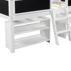 Twin Size Low Loft Bed With Two Removable Shelves, Ladder And Decorative Rail Chalkboard - ModernLuxe -Children Furniture Store GUEST 2c9ea90d 5d51 4b89 8f60 3655e543e203