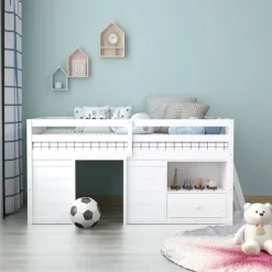 Costway Twin Size Low Loft Bed With Storage Drawer Activity Center Solid Wood Bed Frame -Children Furniture Store GUEST 2e8f0c88 fa9a 4168 912e 74d4f24de9dc