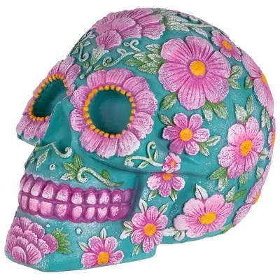 Northlight 7.75" Blue And Pink Day Of The Dead Skull Coin Bank 4 Northlight 7.75" Blue And Pink Day Of The Dead Skull Coin Bank - Image 2