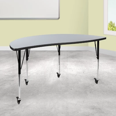 Emma And Oliver Mobile 60" Half Circle Wave Collaborative Grey Adjustable Height Activity Table 3 Emma And Oliver Mobile 60" Half Circle Wave Collaborative Grey Adjustable Height Activity Table