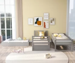 Twin Over Twin Wood Bunk Bed With Safety Rail And Movable Trundle-ModernLuxe -Children Furniture Store GUEST 32864dfa eba7 4ec8 84da 657fdda33e94