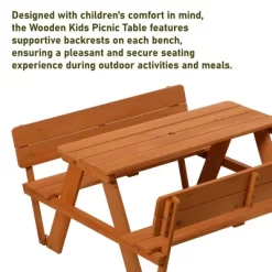 Gardenised Wooden Kids Picnic Table Bench With Backrest, Outdoor Children's Backyard Table, Crafting, Dining, And Playtime Patio Table -Children Furniture Store GUEST 3352a6d6 95aa 44ef a757 c8b711b8bcdb