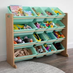 Toy Organizer With 16 Storage Bins Natural/Mint - Humble Crew -Children Furniture Store GUEST 33742ddc 3da9 4bde 96ed f83db271ac0c