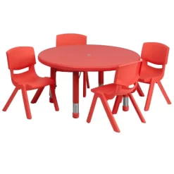 Flash Furniture 33" Round Plastic Height Adjustable Activity Table Set With 4 Chairs -Children Furniture Store GUEST 3375d801 80e4 4a3c ba6d 0041d96b7cbc