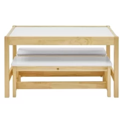 MUSEHOMEINC Solid Wood 3 In 1 Kids Toddlers Activity Play Arts And Crafts Table And Bench Chair Set With Whiteboard Surface For Playroom And School