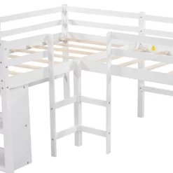 Twin Size L-Shaped Loft Bed With Movable Two-Tier Shelves And Slide - ModernLuxe -Children Furniture Store GUEST 35cf888a ed28 4e2d 936f f04575adbffa